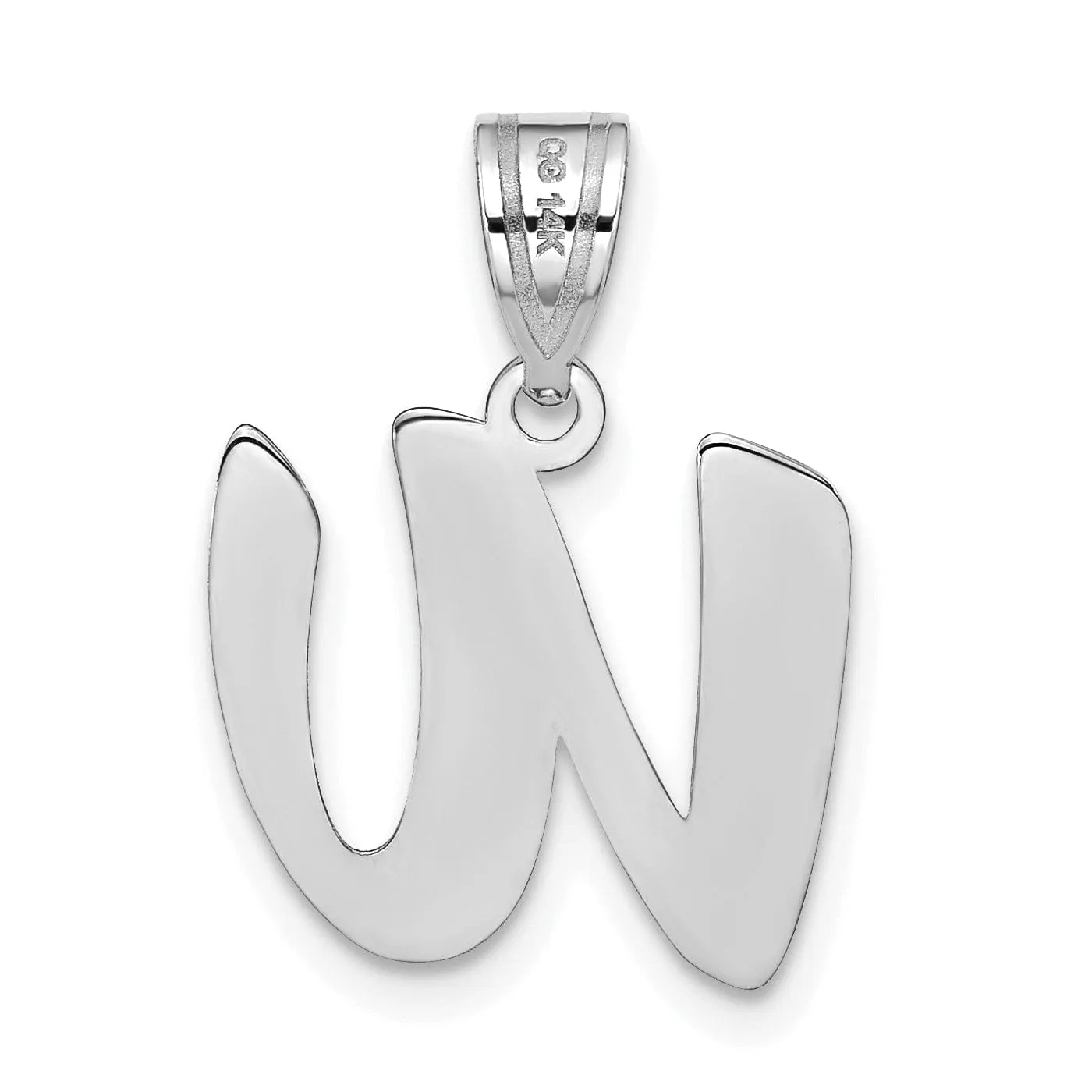 14k White Gold Script Design Letter W Initial Pendant
