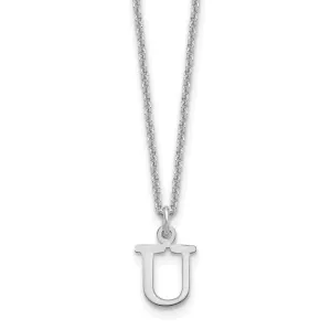 14k White Gold Tiny Cut Out Block Letter U Initial Pendant and Necklace