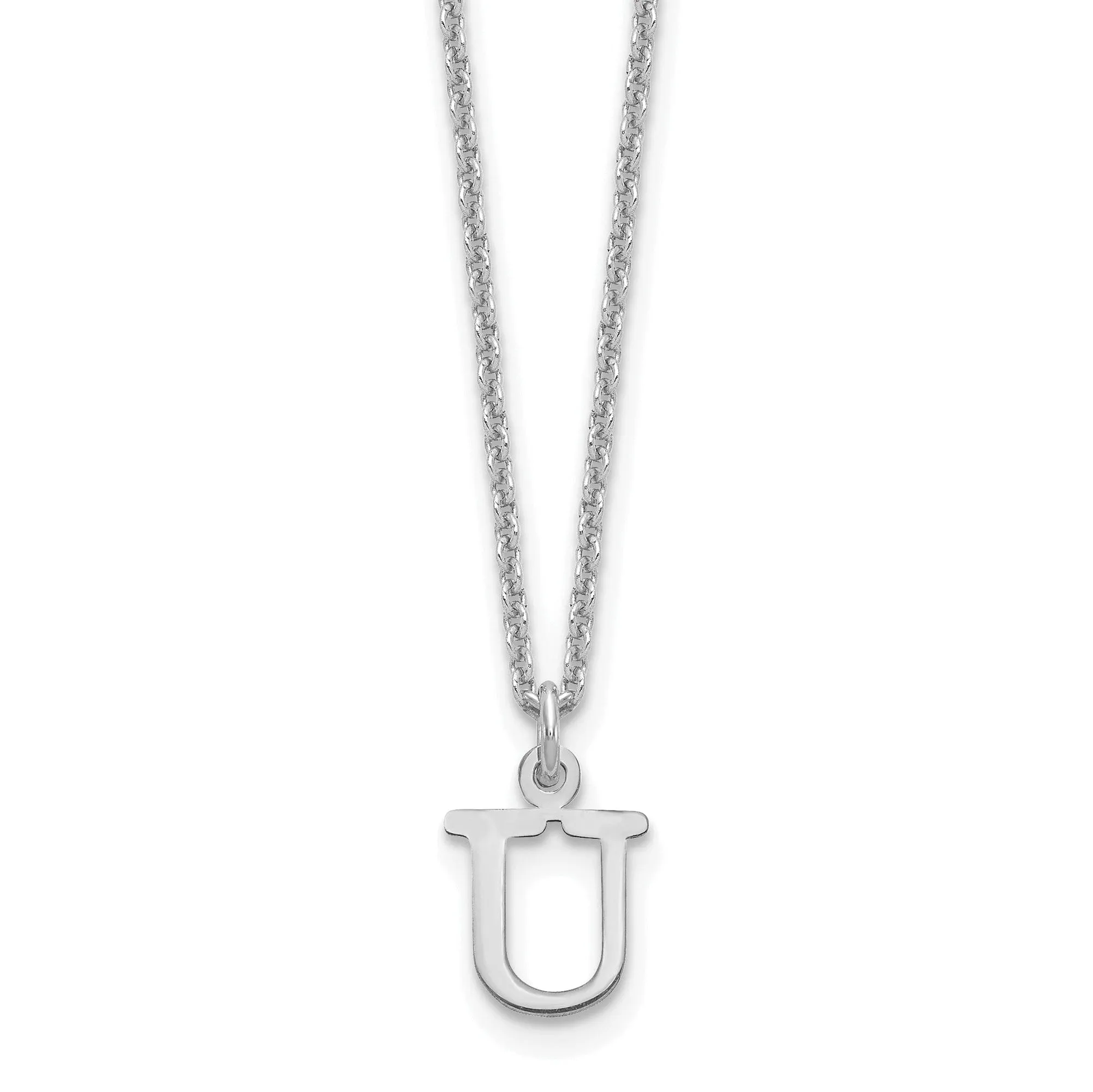 14k White Gold Tiny Cut Out Block Letter U Initial Pendant and Necklace