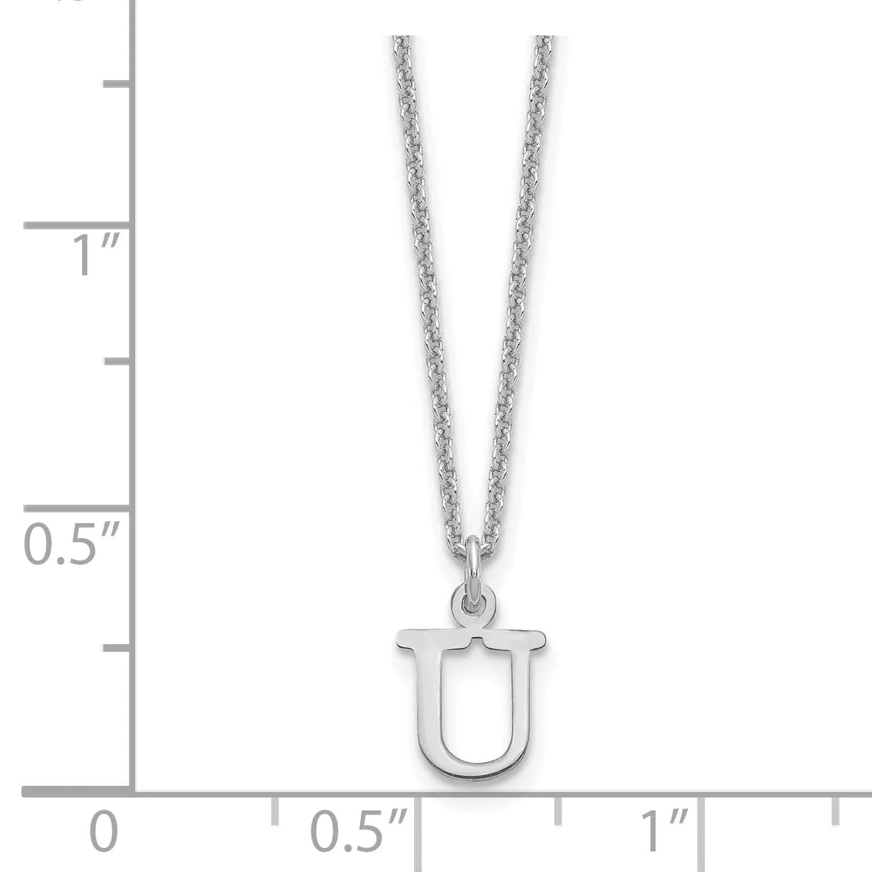 14k White Gold Tiny Cut Out Block Letter U Initial Pendant and Necklace