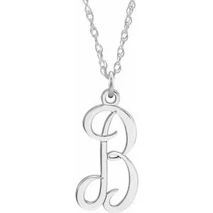 14K White Script Initial B 16-18" Necklace