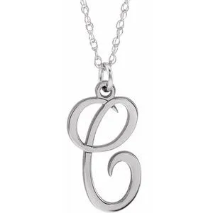 14K White Script Initial C 16-18" Necklace
