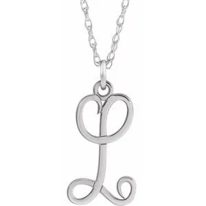 14K White Script Initial L 16-18" Necklace