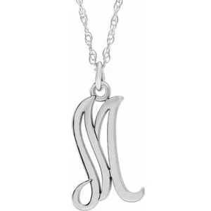 14K White Script Initial M 16-18" Necklace