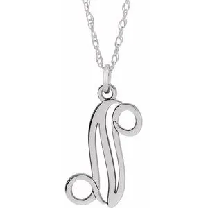 14K White Script Initial N 16-18" Necklace