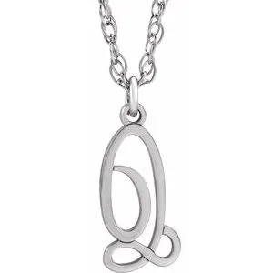 14K White Script Initial Q 16-18" Necklace
