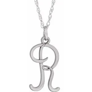 14K White Script Initial R 16-18" Necklace