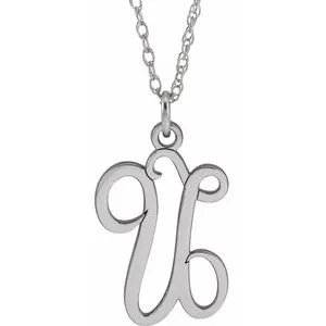14K White Script Initial U 16-18" Necklace