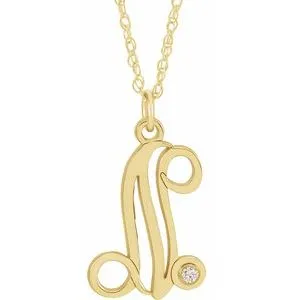 14K Yellow .02 CT Diamond Script Initial N 16-18" Necklace