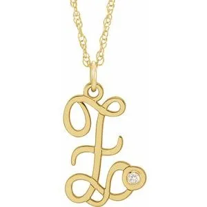 14K Yellow .02 CT Diamond Script Initial Z 16-18" Necklace