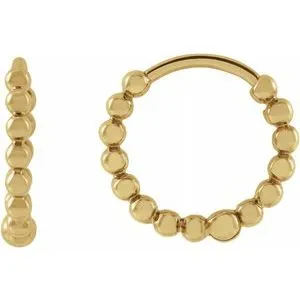 14K Yellow 11 mm Beaded Huggie Earrings