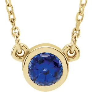 14K Yellow 4 mm Round White Sapphire Bezel-Set Solitaire 16" Necklace