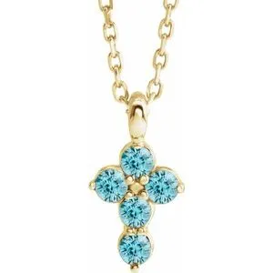 14K Yellow Blue Zircon Cross 16-18" Necklace