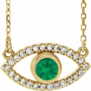 14K Yellow Emerald & White Sapphire Evil Eye 18" Necklace