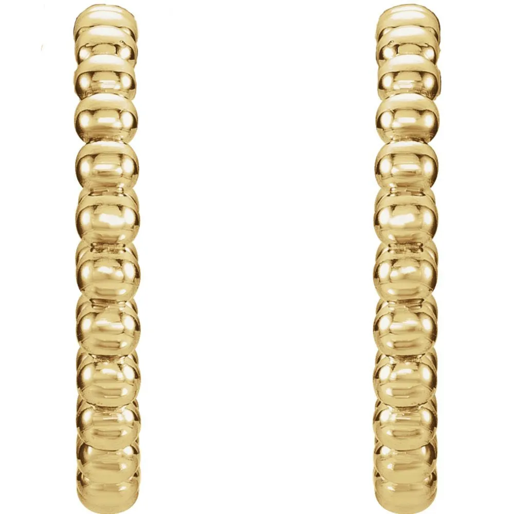14k Yellow Gold 17mm Beaded Hoop Earrings