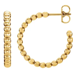 14k Yellow Gold 17mm Beaded Hoop Earrings