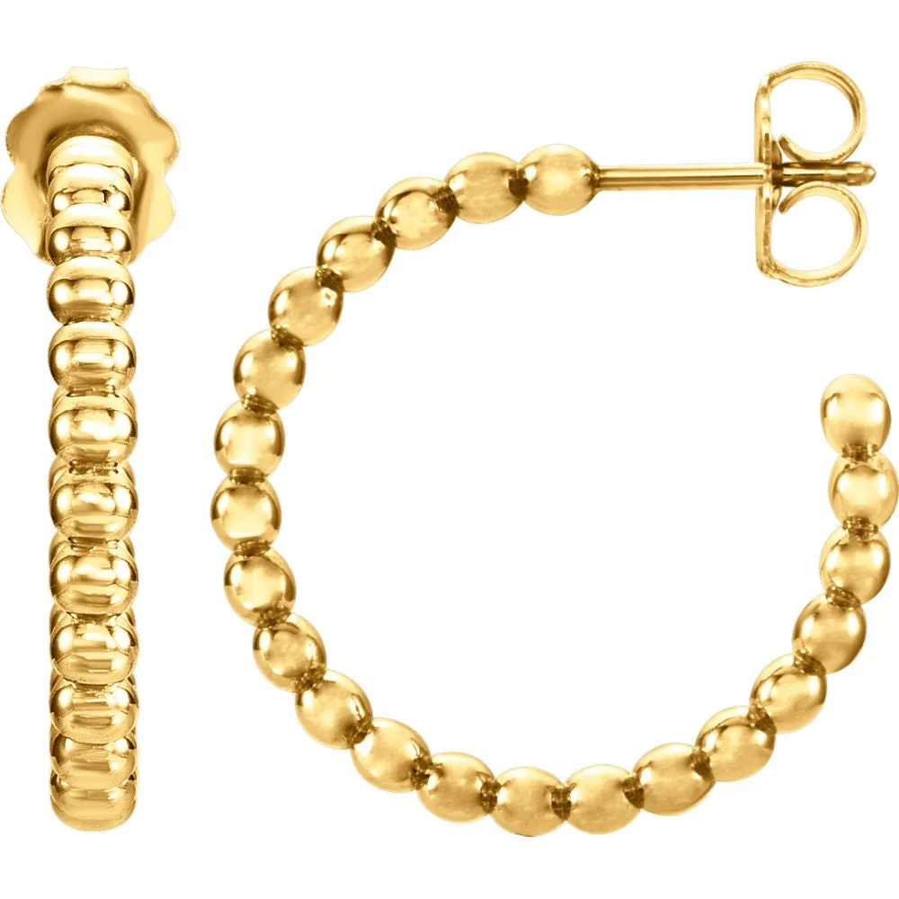 14k Yellow Gold 21mm Beaded Hoop Earrings