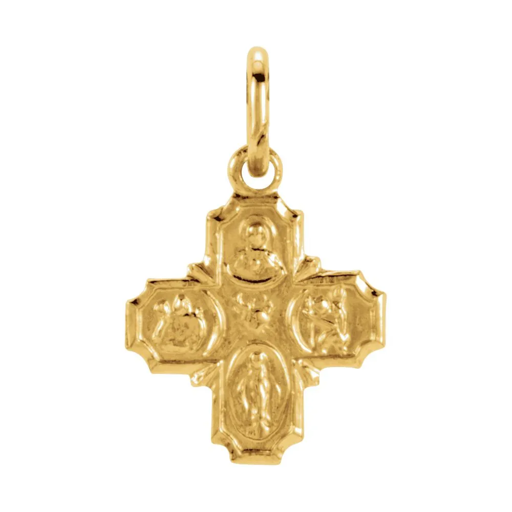 14k Yellow Gold 8x8mm Four-Way Cross Medal