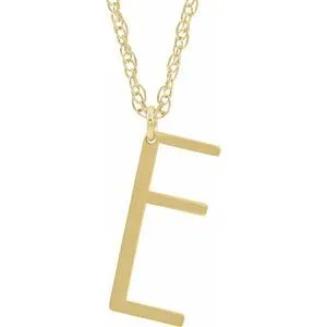 14K Yellow Gold-Plated Sterling Silver Block Initial E 16-18" Necklace with Brush Finish
