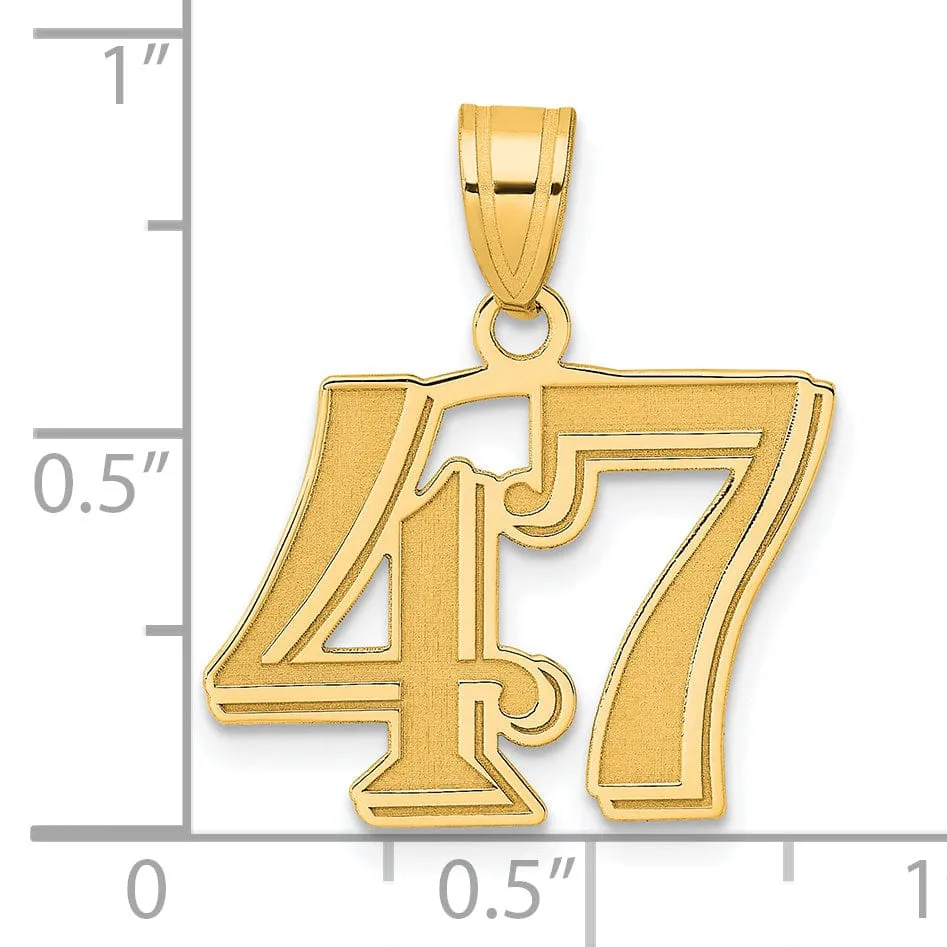 14k Yellow Gold Polished Etched Finish Number 47 Charm Pendant