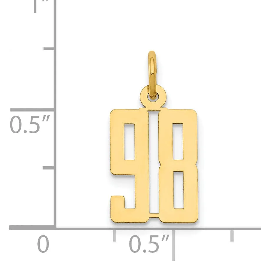 14K Yellow Gold Polished Finish Small Size Elongated Shape Number 98 Charm Pendant
