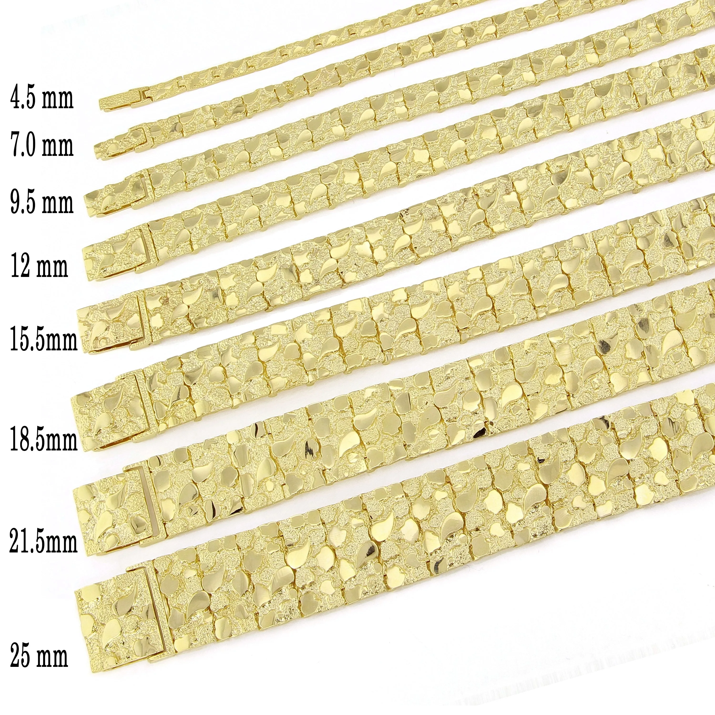 14k Yellow Gold Solid Nugget Bracelet Adjustable 8-8.5" 9.5mm 26.8 grams