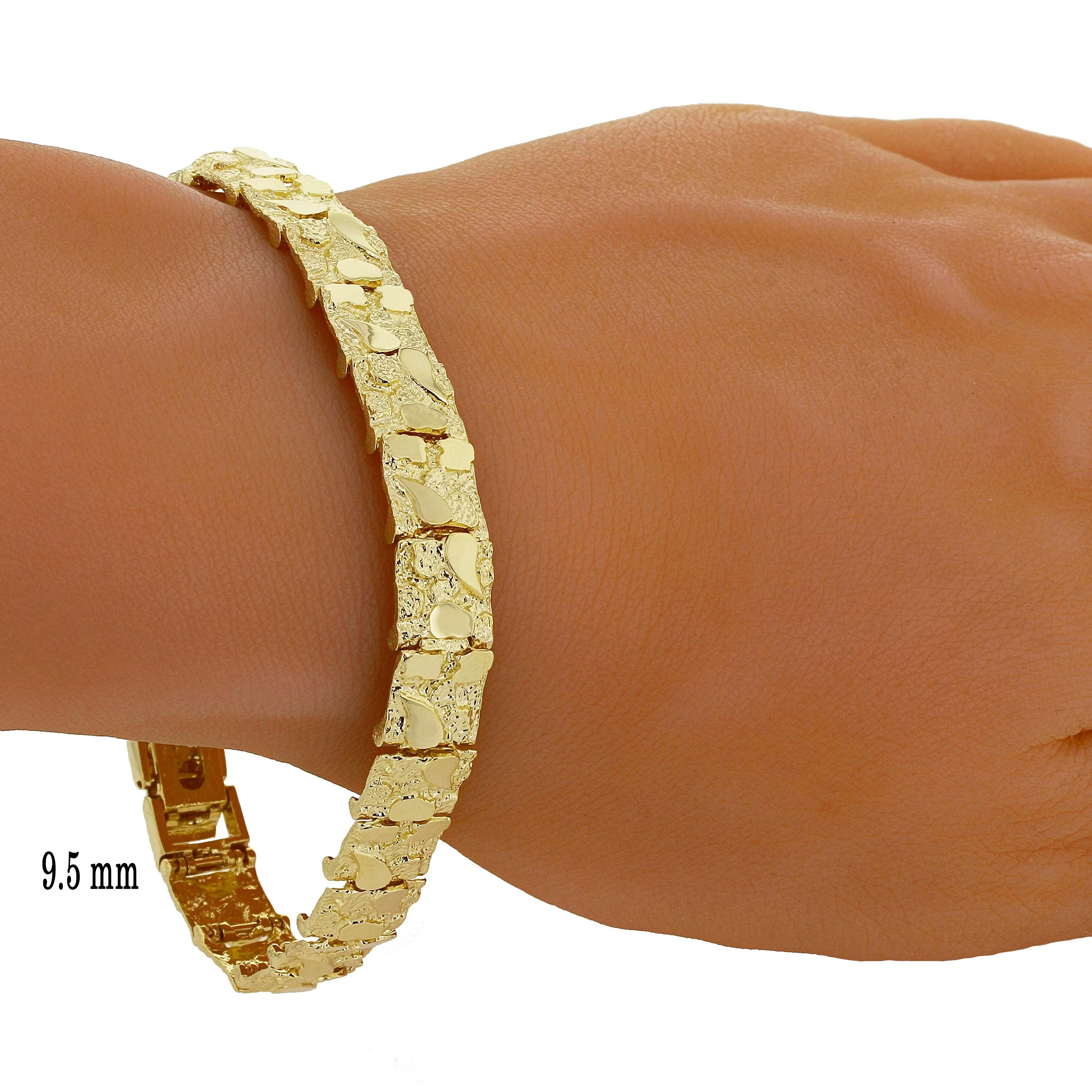 14k Yellow Gold Solid Nugget Bracelet Adjustable 8-8.5" 9.5mm 26.8 grams
