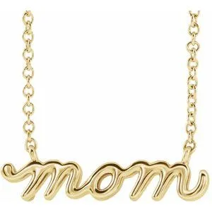 14K Yellow Petite Mom Script 18" Necklace