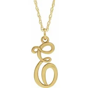 14K Yellow Script Initial E 16-18" Necklace