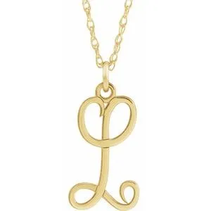14K Yellow Script Initial L 16-18" Necklace