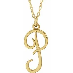 14K Yellow Script Initial P 16-18" Necklace