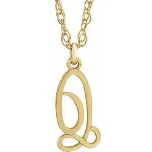 14K Yellow Script Initial Q 16-18" Necklace