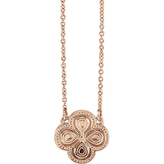 14KT Rose Gold Detailed Clover Pendant Necklace
