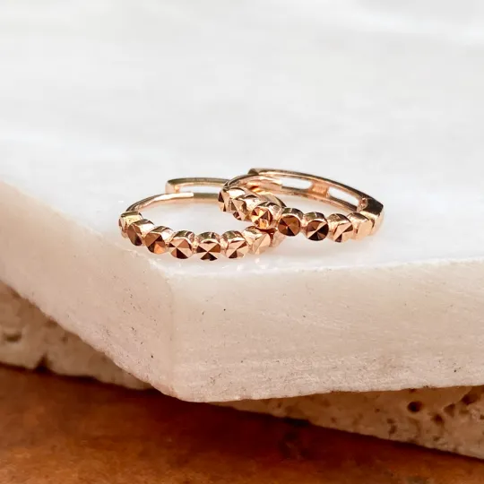 14KT Rose Gold Diamond-Cut Beaded Huggie Hoop Earrings 11mm