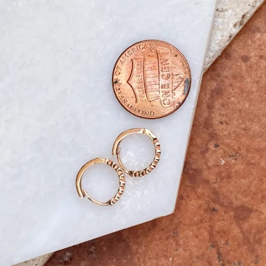 14KT Rose Gold Diamond-Cut Beaded Huggie Hoop Earrings 11mm