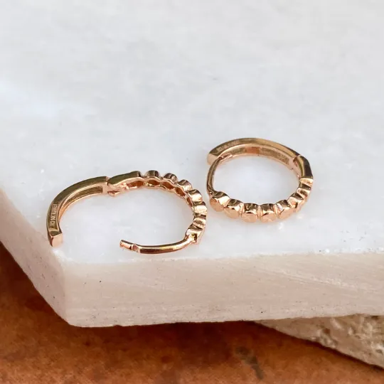 14KT Rose Gold Diamond-Cut Beaded Huggie Hoop Earrings 11mm