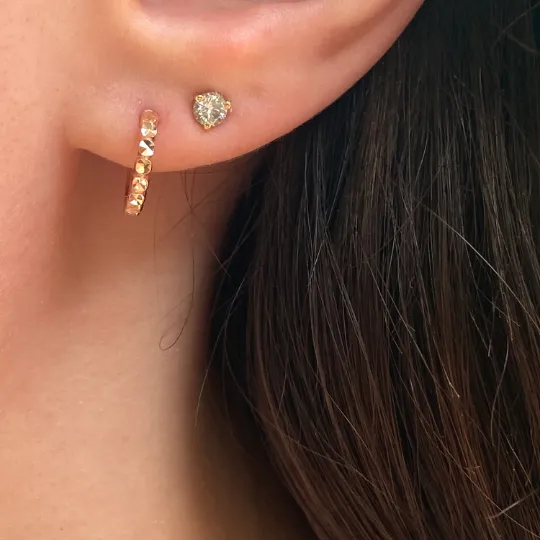 14KT Rose Gold Diamond-Cut Beaded Huggie Hoop Earrings 11mm