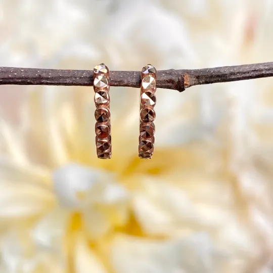 14KT Rose Gold Diamond-Cut Beaded Huggie Hoop Earrings 11mm