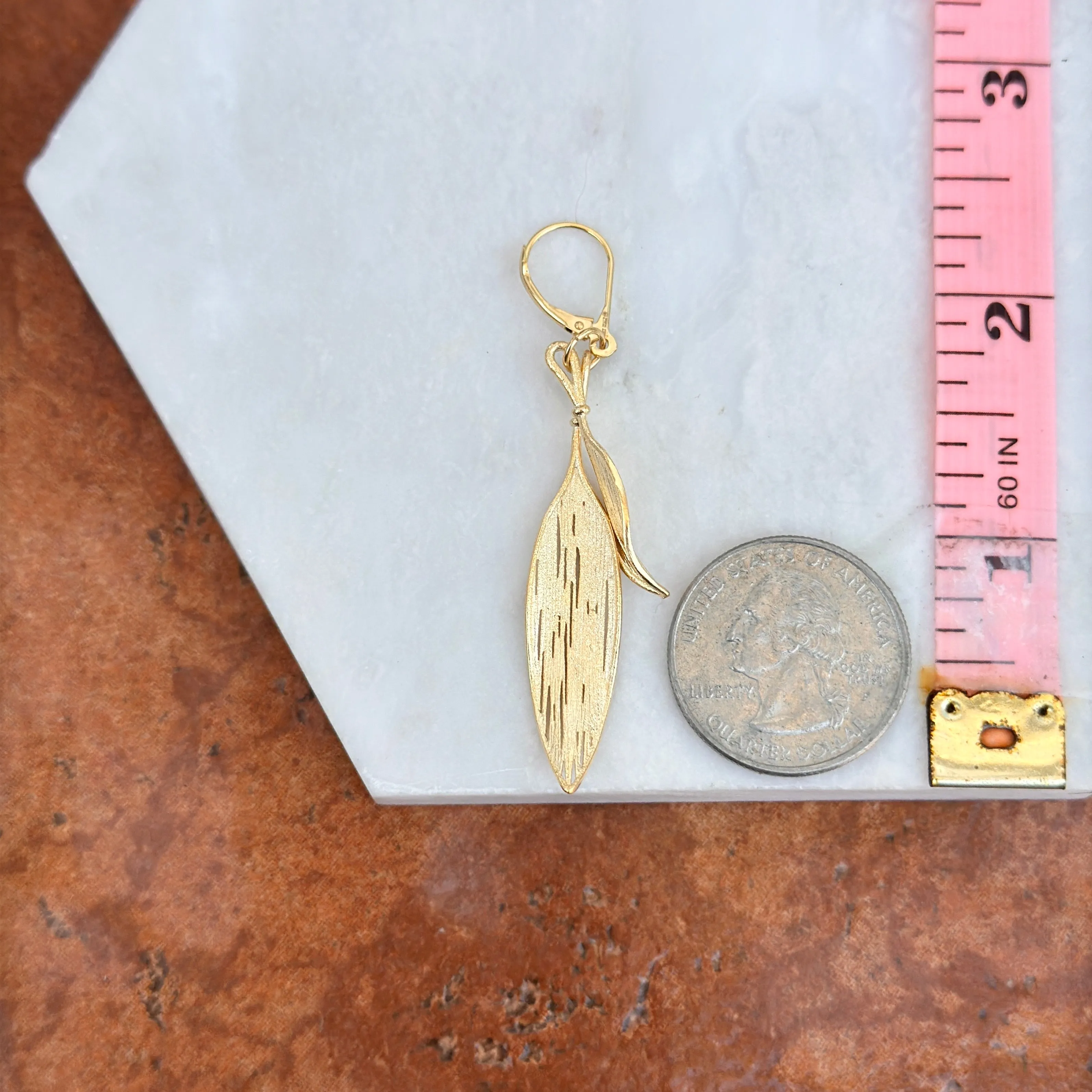 14KT Yellow Gold Matte Feather Dangle Earrings