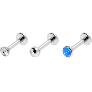 16 Gauge 1/4 Blue Synthetic Opal G23 Titanium Threadless Labret Set of 3