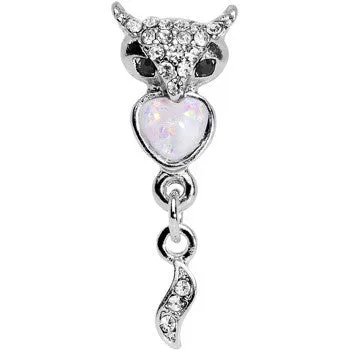 16 Gauge 1/4 White Faux Opal Heart of an Owl Dangle Cartilage Earring