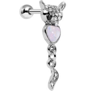 16 Gauge 1/4 White Faux Opal Heart of an Owl Dangle Cartilage Earring