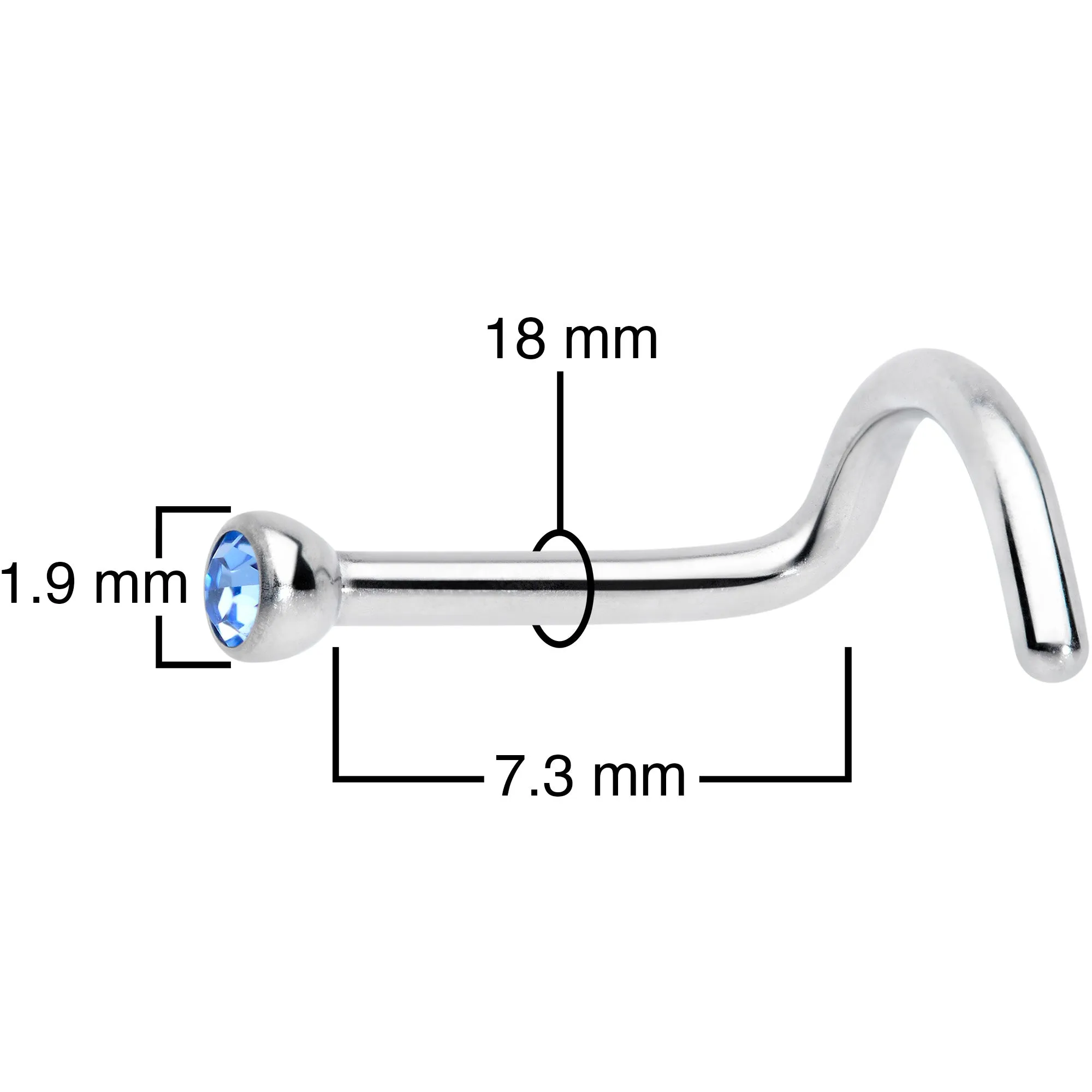 18 Gauge Lt Blue 2mm Grade 23 Titanium Press Fit Left Nose Ring Screw