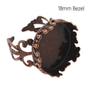 18 MM Princess Filigree Adjustable Ring Base,Brass filled,Antique copper plated,20 pieces/lot