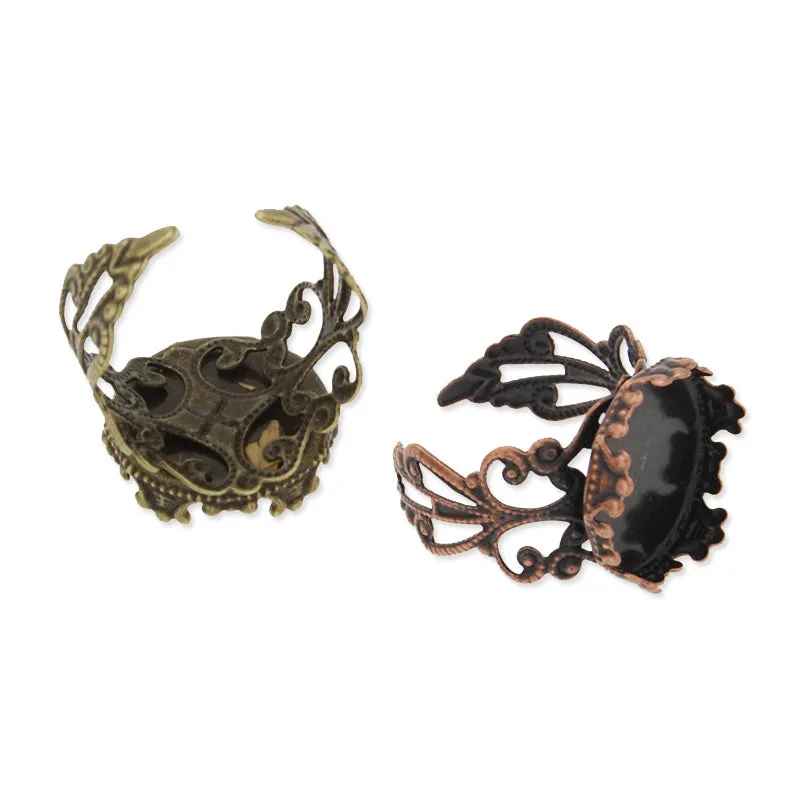 18 MM Princess Filigree Adjustable Ring Base,Brass filled,Antique copper plated,20 pieces/lot