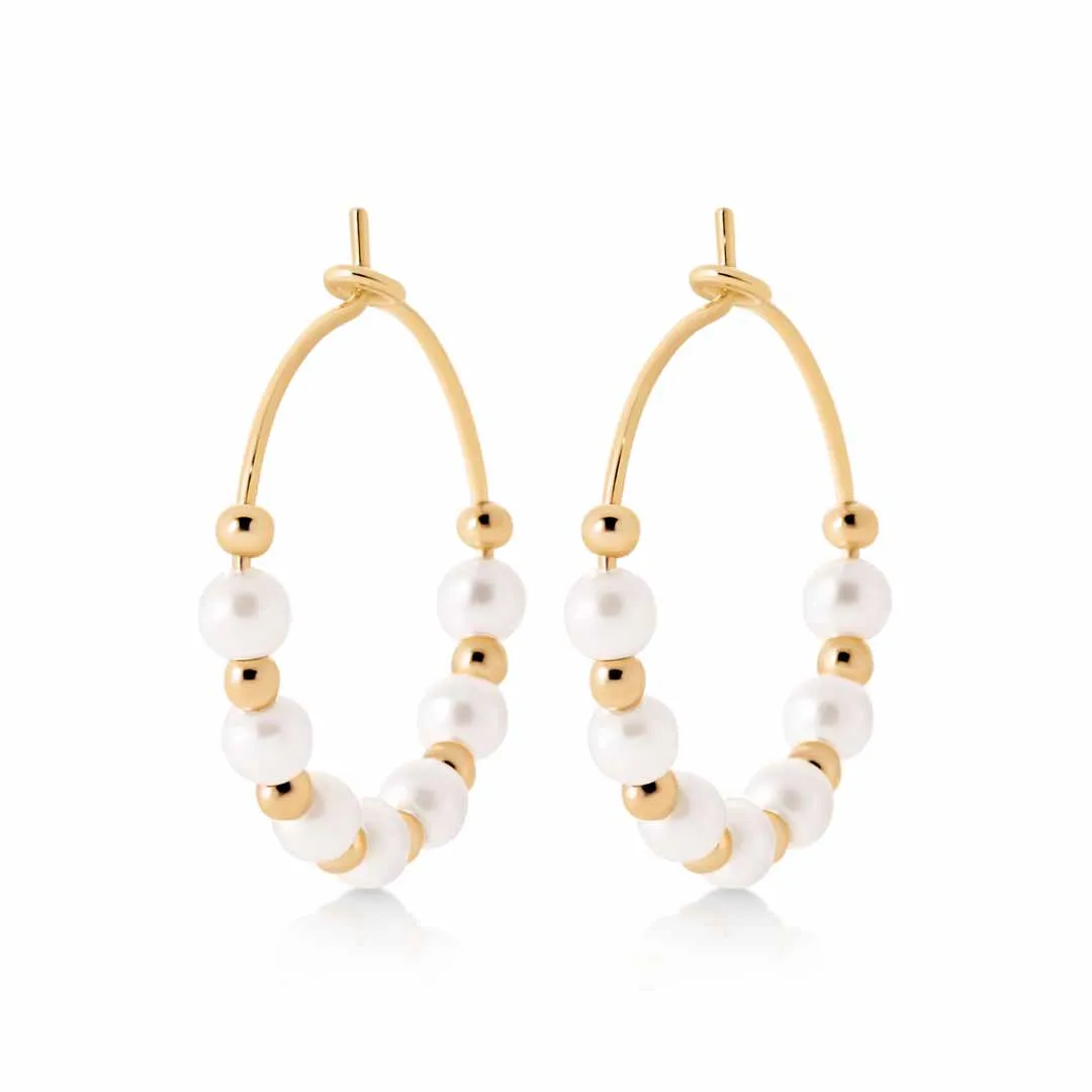 18ct Yellow Gold Plated Alloy Synthetic Gemstone Beaded Hoop Earrings