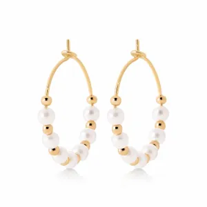 18ct Yellow Gold Plated Alloy Synthetic Gemstone Beaded Hoop Earrings