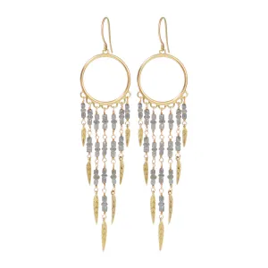 18K Gold Dream Catcher Earrings with Grey Diamonds
