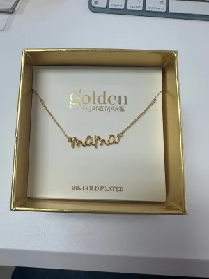 18K Gold Plated Rolo Chain Necklace with Cursive "Mama"