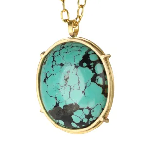 18K Gold "Cage-Set" Oval Turquoise Pendant